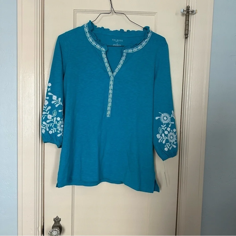 Talbots Teal Peasant Top LP